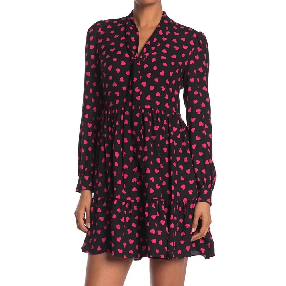 Kate Spade Black & Pink Heart Print Long-Sleeve Mini Dress